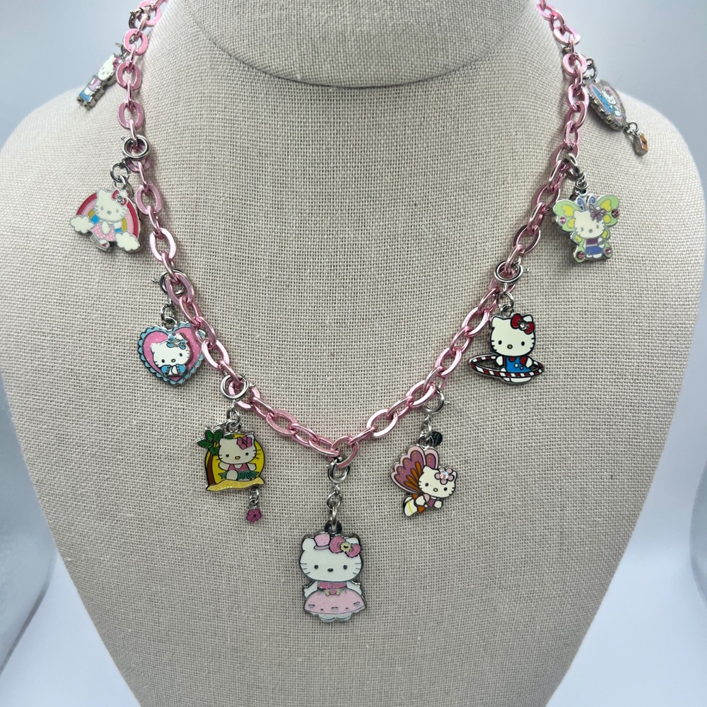 Vintage CHARM IT Hello Kitty 9 Charm Necklace Sanrio Retired Pink Y2K Rare
